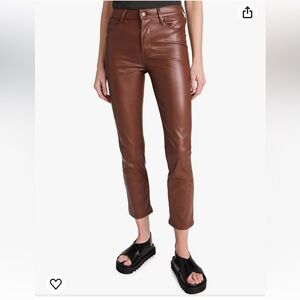 mother faux leather brown mid rise pants